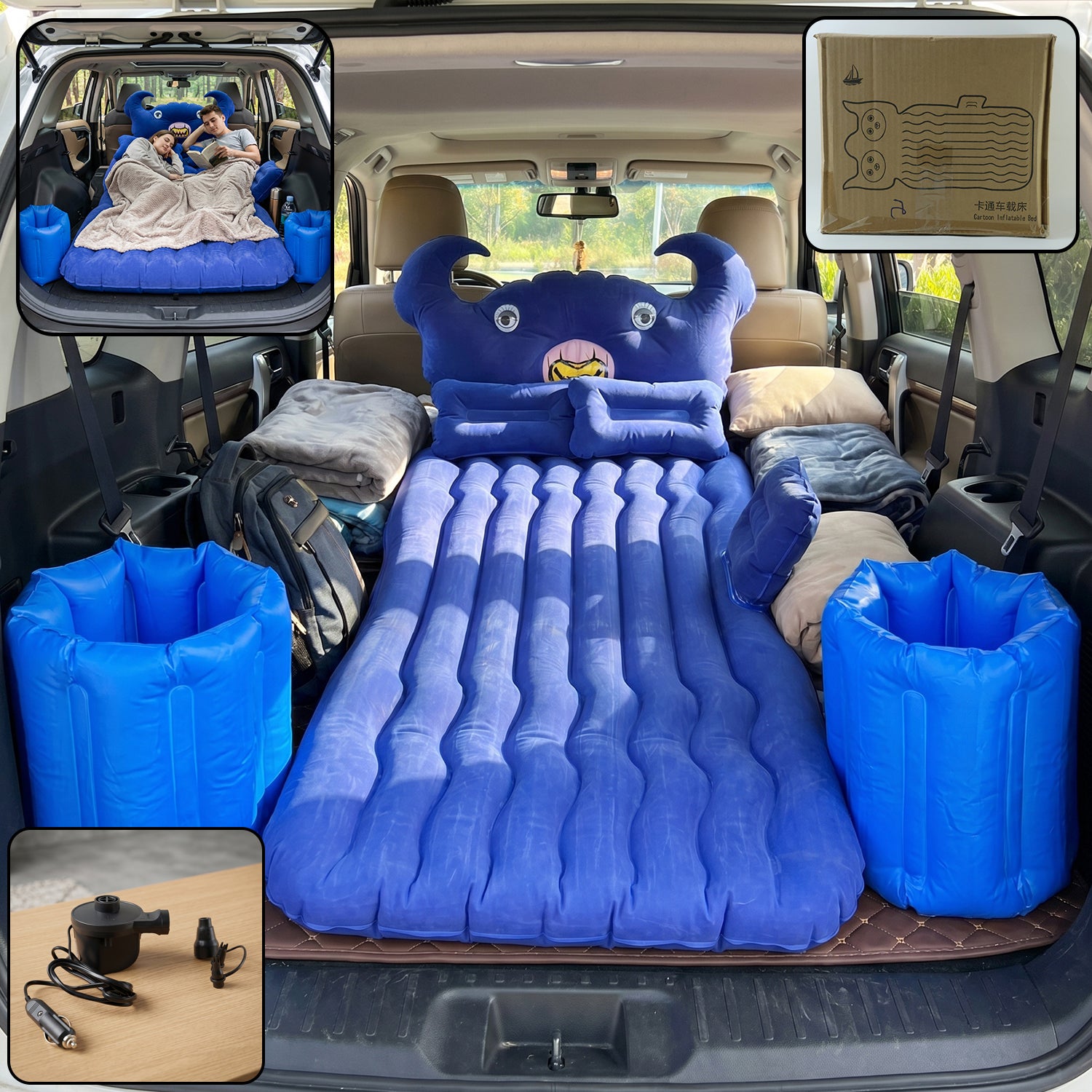 Car Air Mattress Bed Set With Inflatable Cushions And Pump  1 Set