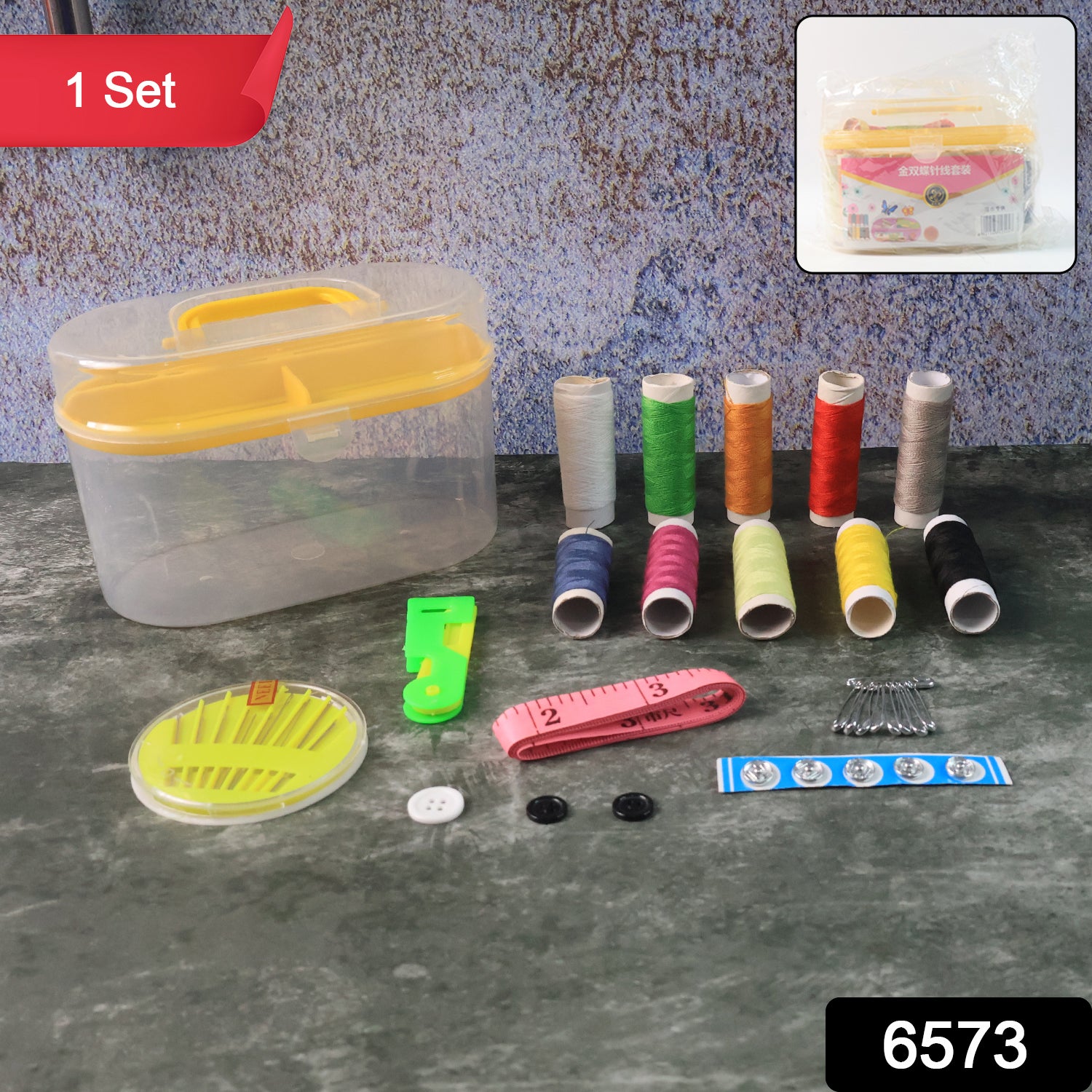 6573 Double Layer Small  Portable Travel Sewing Kits Box With Color Needle Threads Scissor Pin Hand Work Sewing Box Handwork Sewing Accessories