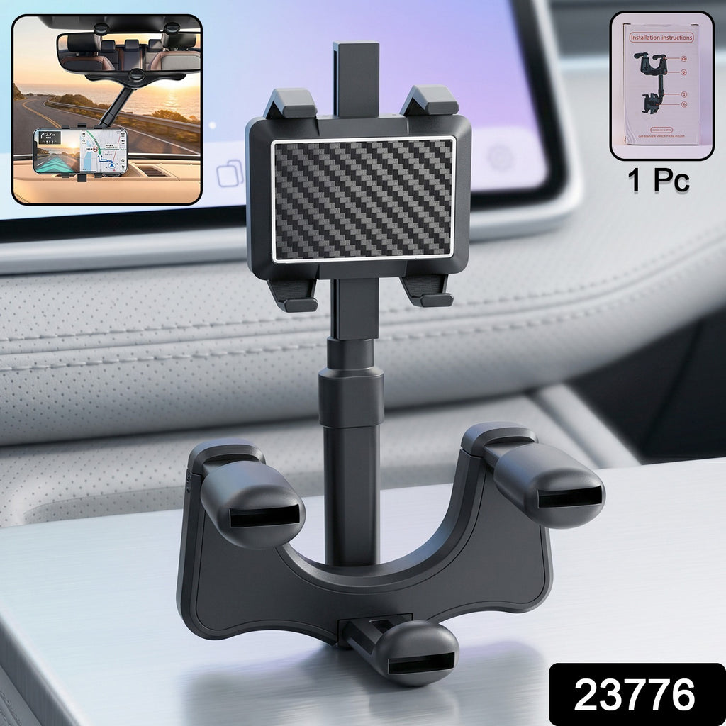 360 Degree Car Rear View Mirror Mobile Phone Holder  Adjustable  Secure Fit