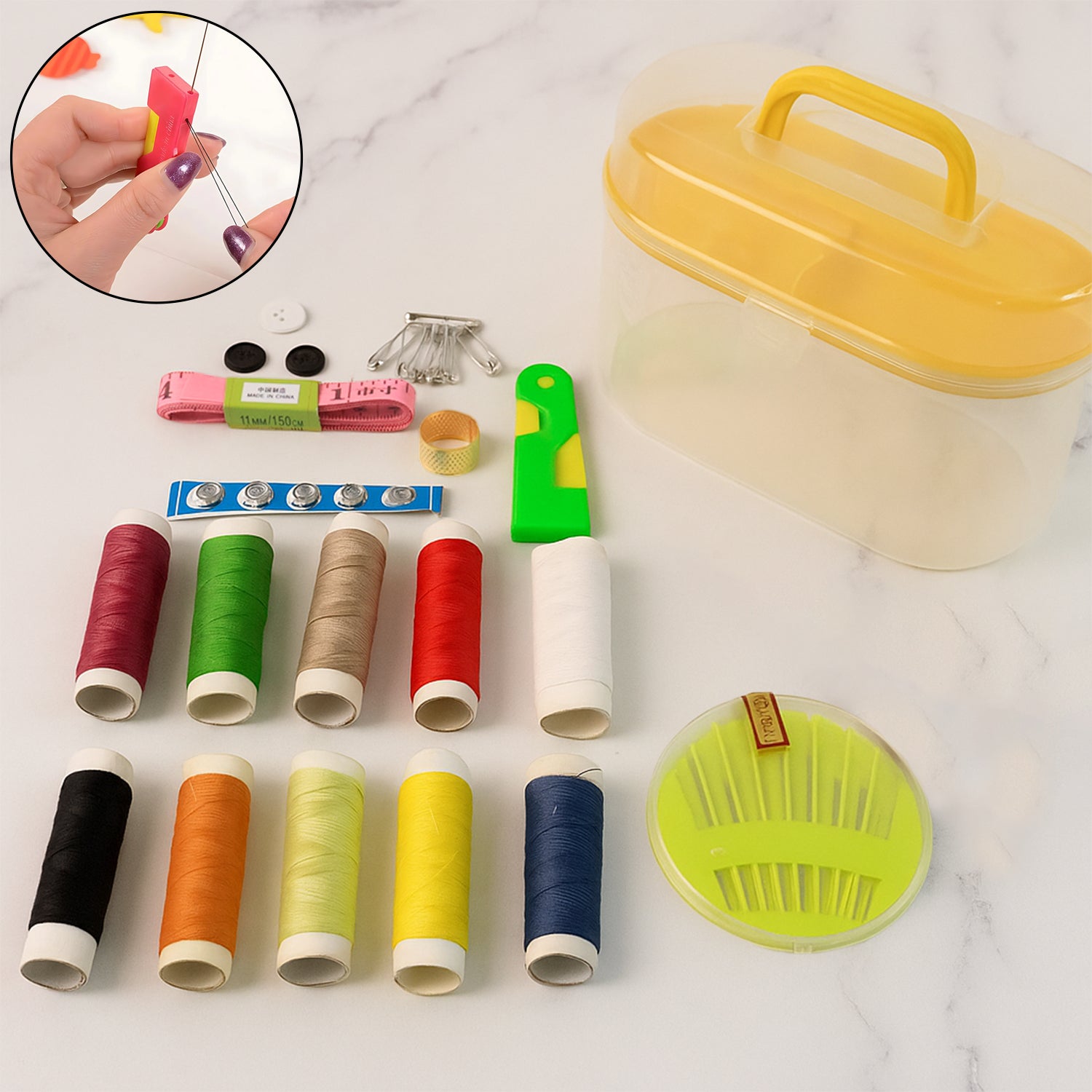 6573 Double Layer Small  Portable Travel Sewing Kits Box With Color Needle Threads Scissor Pin Hand Work Sewing Box Handwork Sewing Accessories