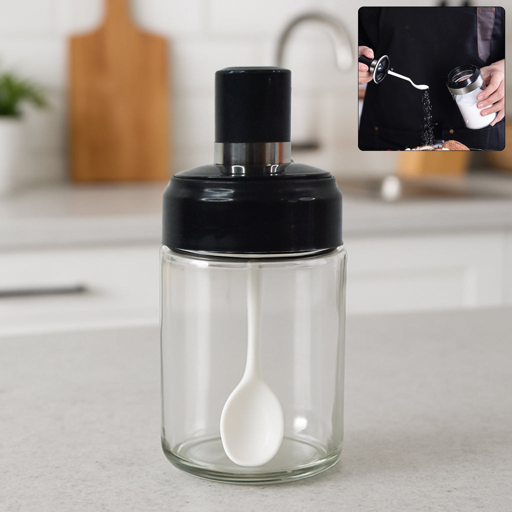 Transparent Glass Storage Jar With Built-in Spoon Approx 250ml