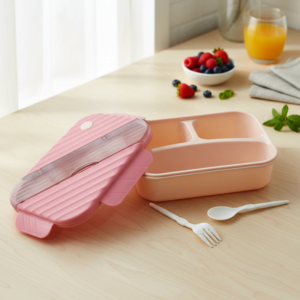 Plastic 3 Compartment Lunch Box For Kids