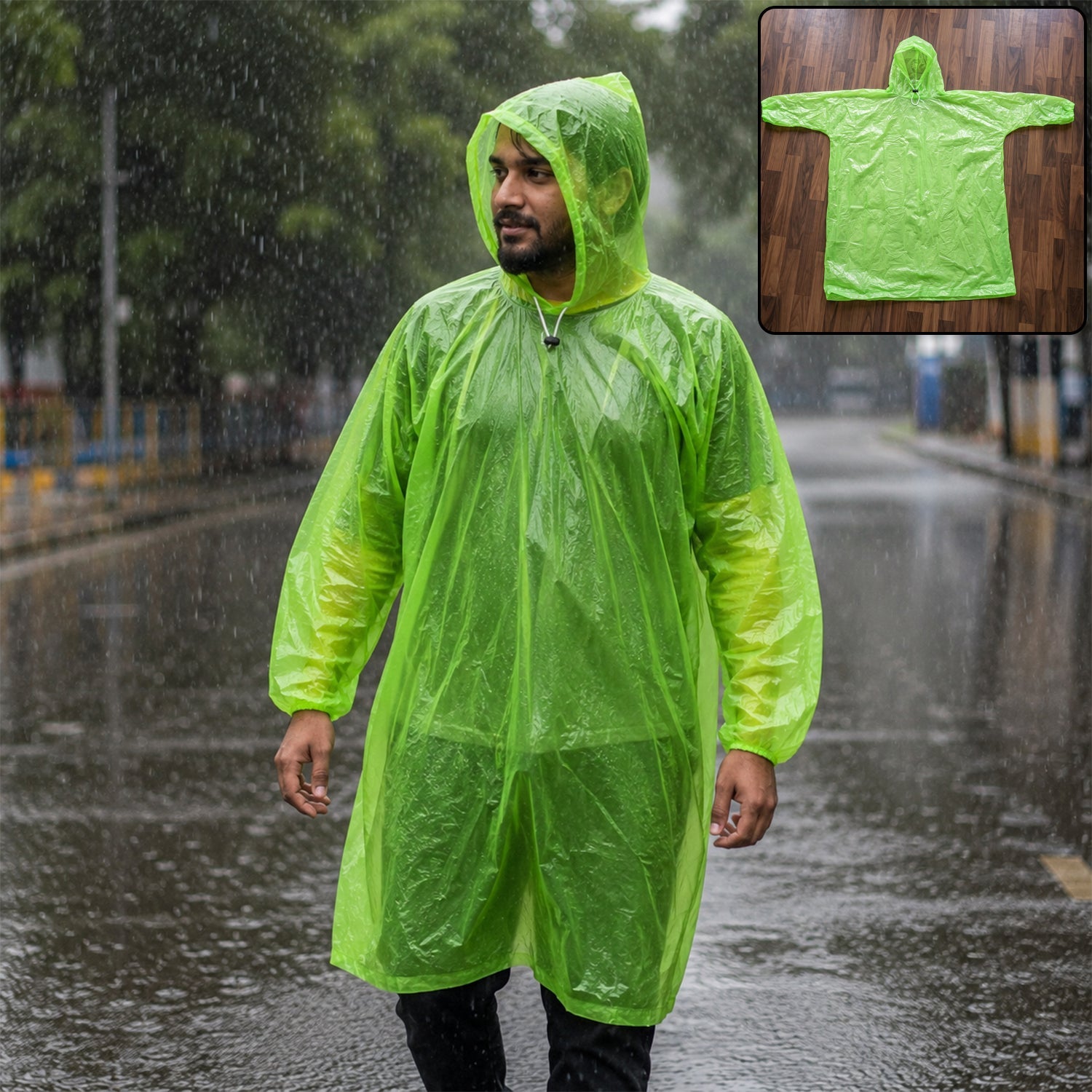Reusable Waterproof Raincoat Hooded Long Rain Poncho For Men And Women (1 Pc)