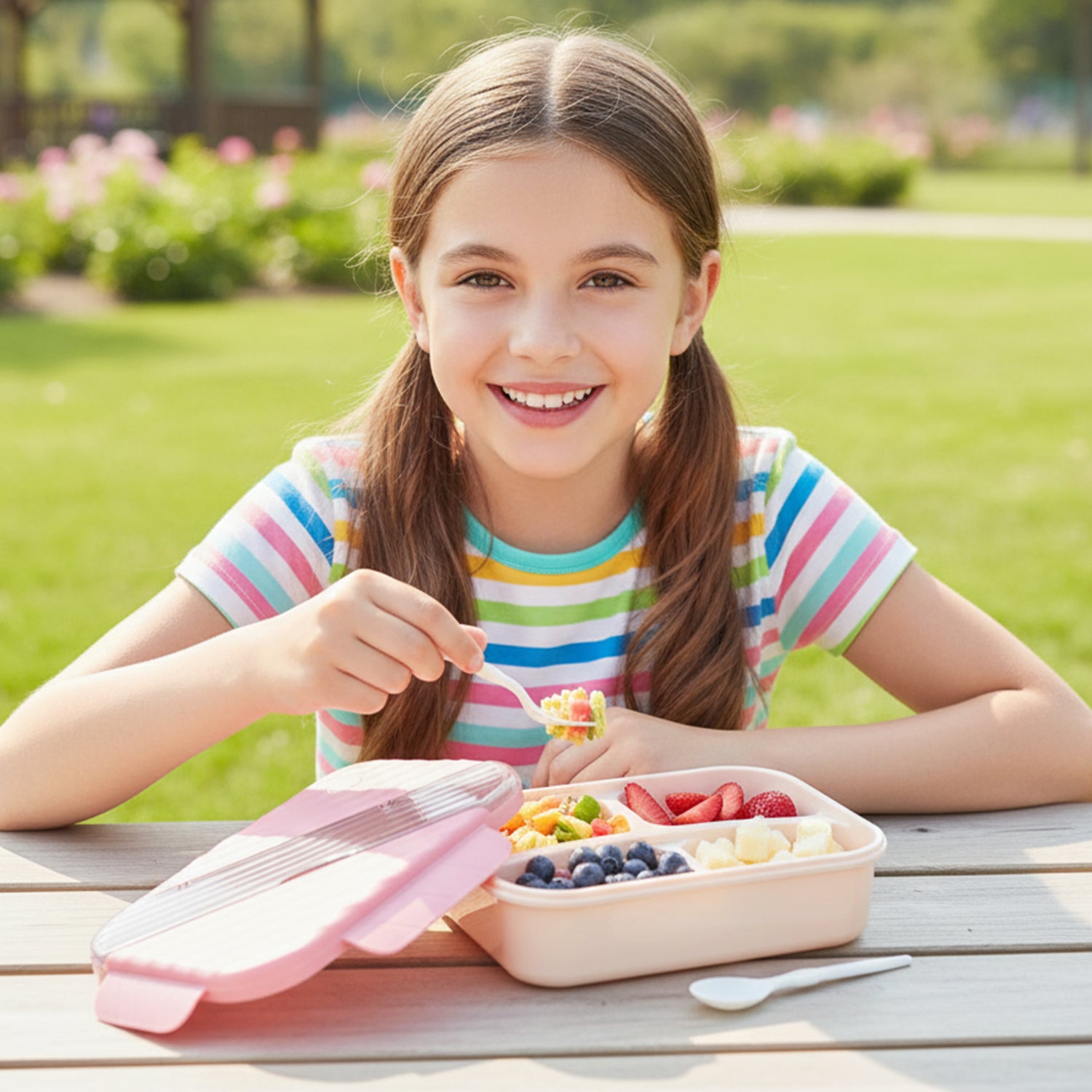 Plastic 3 Compartment Lunch Box For Kids