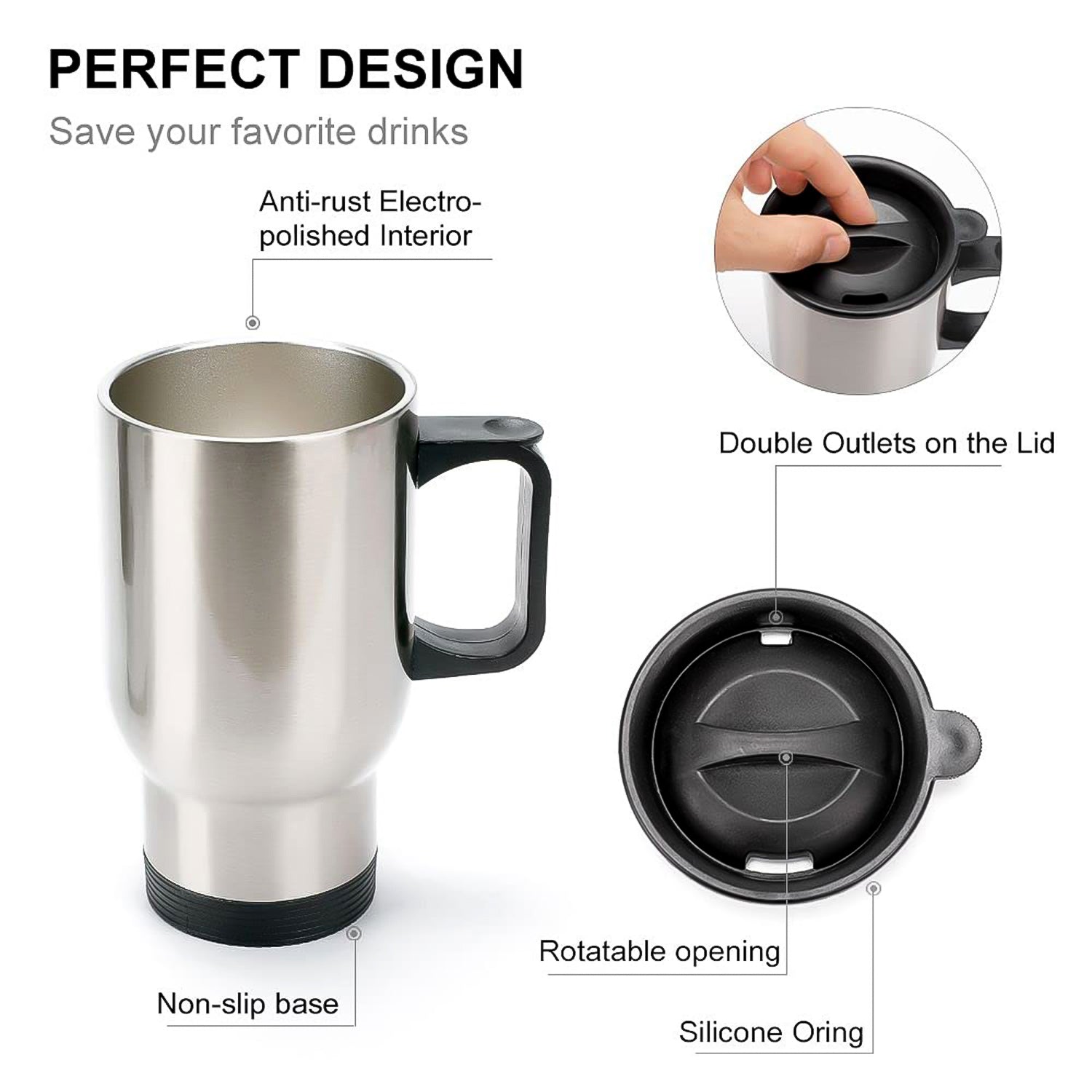 Stainless Steel Vacuum Glass Insulated Glass Coffee Cups (With Lid  Handle  1 Pc)